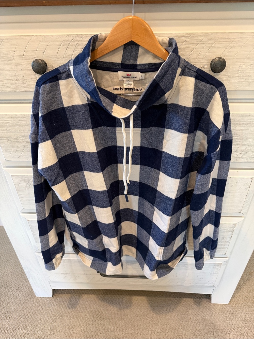 Vineyard Vines Navy and White Buffalo Check Hooded Pullover - Picture 1 of 4